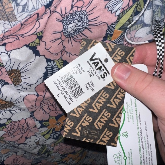 NWT Women’s Size L Vans Retro Sleeveless Tie Mini Floral Dress Bohemian Flowy - Picture 6 of 6